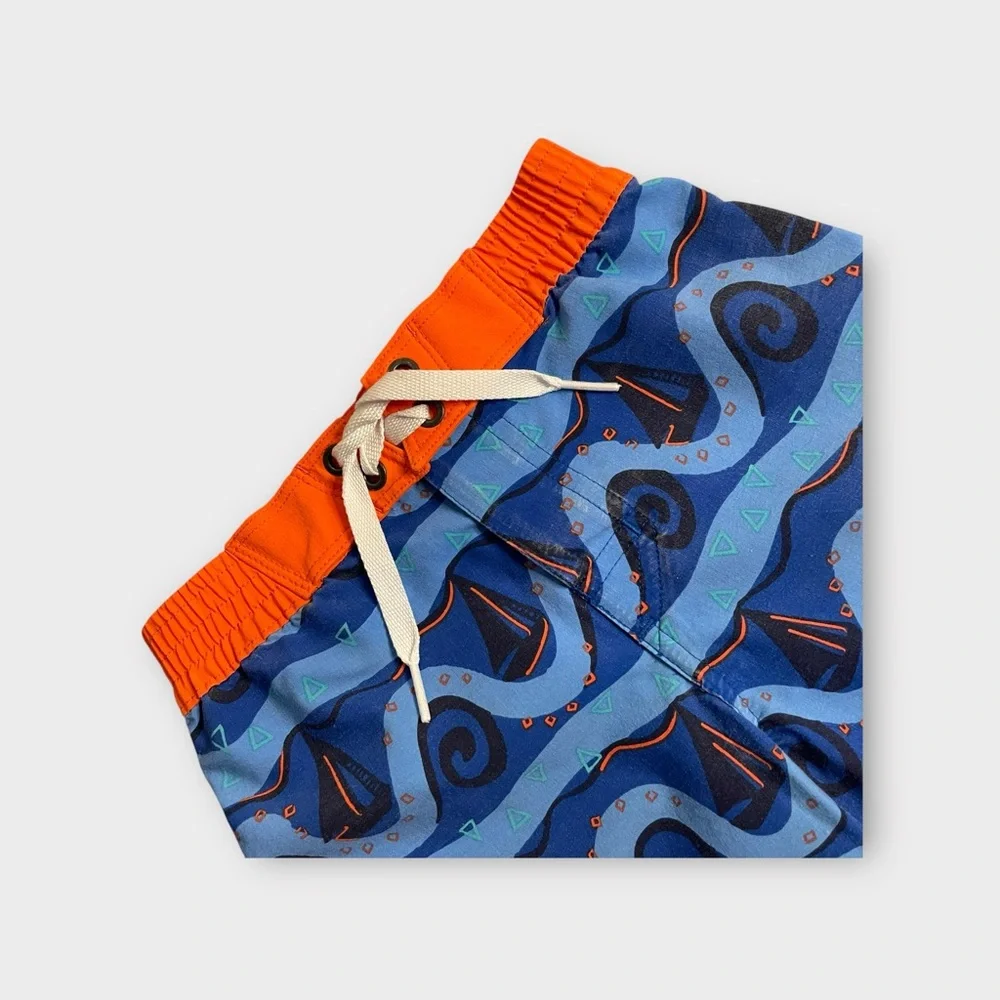 Hanna Andersson Sailboat Wave Pattern Blue & Orange Swim Trunks